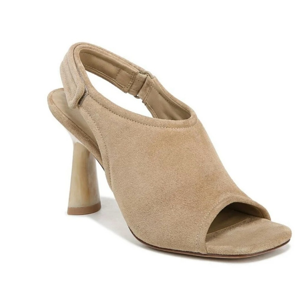 Vince Tan Suede Slingback Peep-Toe Heels - Picture 2 of 13